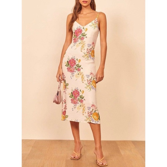 Reformation Boston Midi Dress in Bouquet White Pink Floral Size 0 - Picture 2 of 9